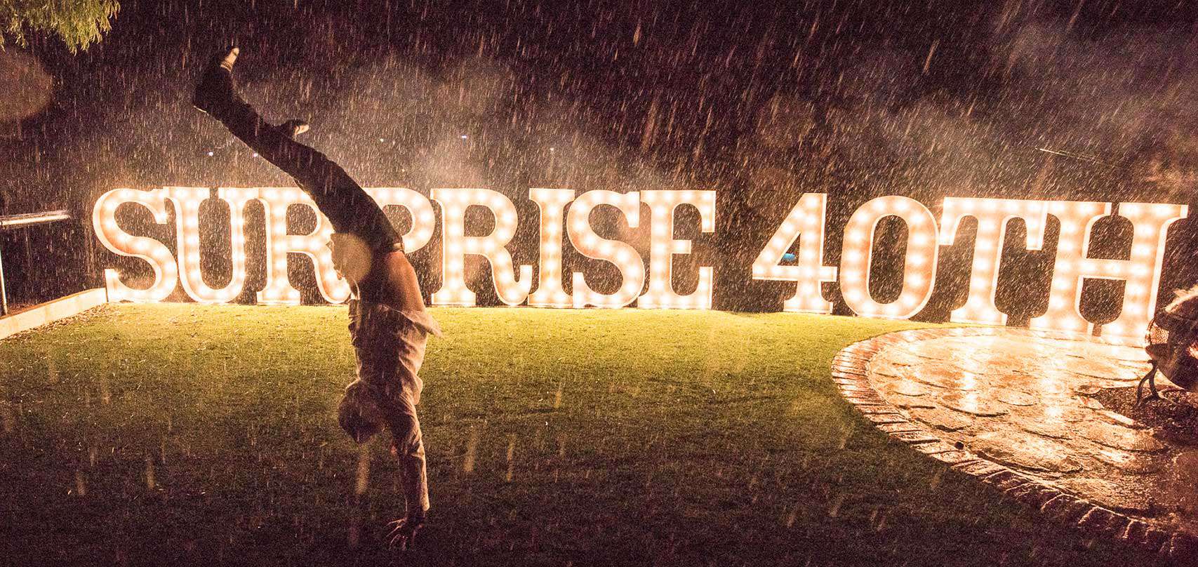 Giant light up LED letters at a 40th birthday party.